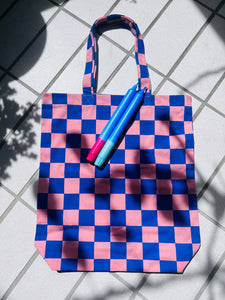 Tasche KARO in Blau*Rosa von KADO in Größe L