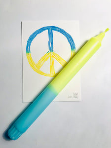 Linoldruck PEACE klein plus 1 Kerze in Türkis*Neongelb
