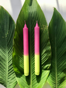 2 candles in pink*neon yellow