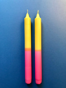 2 candles in green*pink
